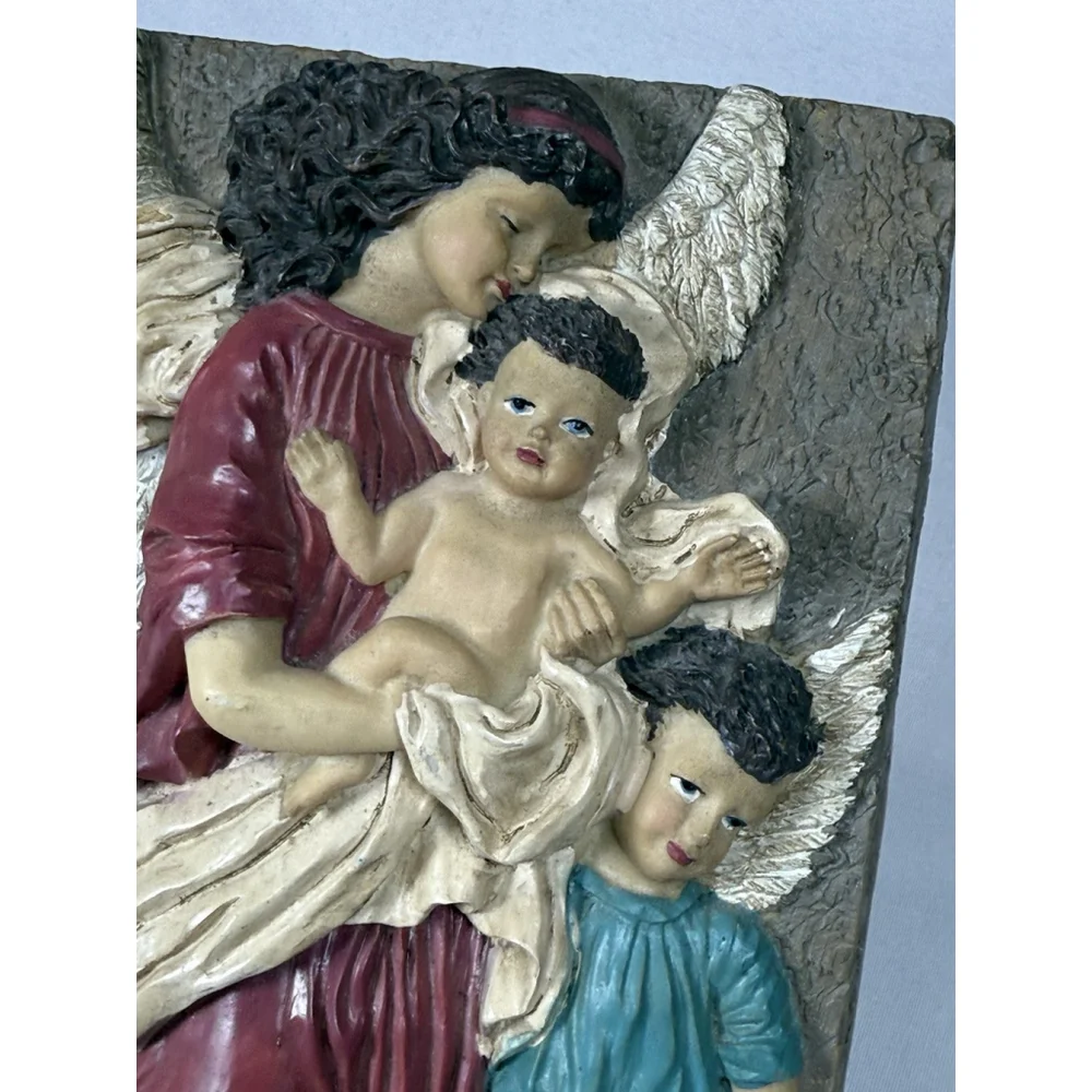 Vintage? Angel With Children Wall Art Plaque Tile With Stand Christian Holy 3D
